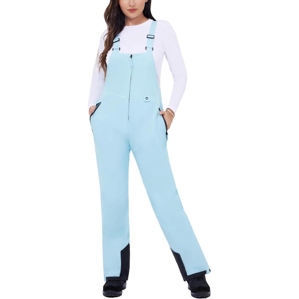 imageWULFUL Womens Insulated Snow Bibs Waterproof Winter Ski Pants Snowboarding OverallsSky Blue