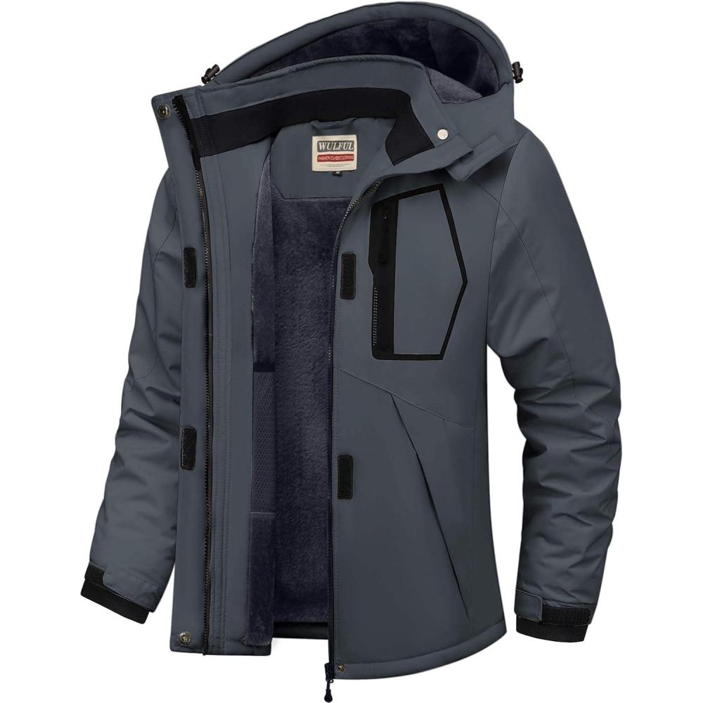 imageWULFUL Womens Waterproof Ski Jacket Warm Winter Coats Windproof Winter Jackets for Women Fleece Lined Windbreaker with HoodDark Grey