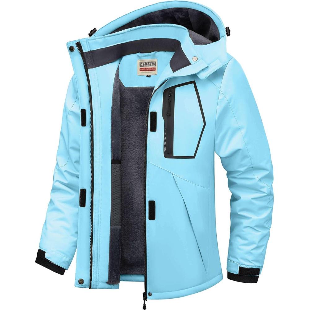 imageWULFUL Womens Waterproof Ski Jacket Warm Winter Coats Windproof Winter Jackets for Women Fleece Lined Windbreaker with HoodLight Bluenew