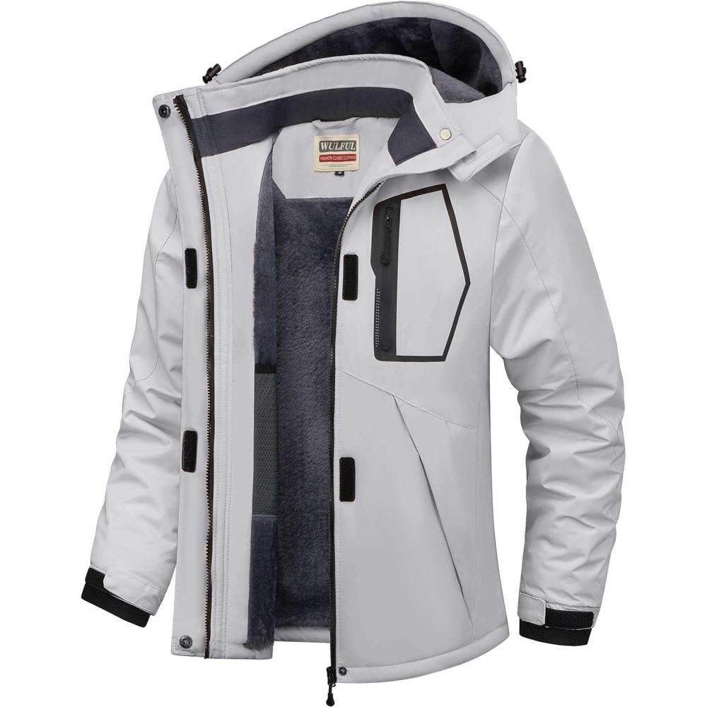 imageWULFUL Womens Waterproof Ski Jacket Warm Winter Coats Windproof Winter Jackets for Women Fleece Lined Windbreaker with HoodLight Grey