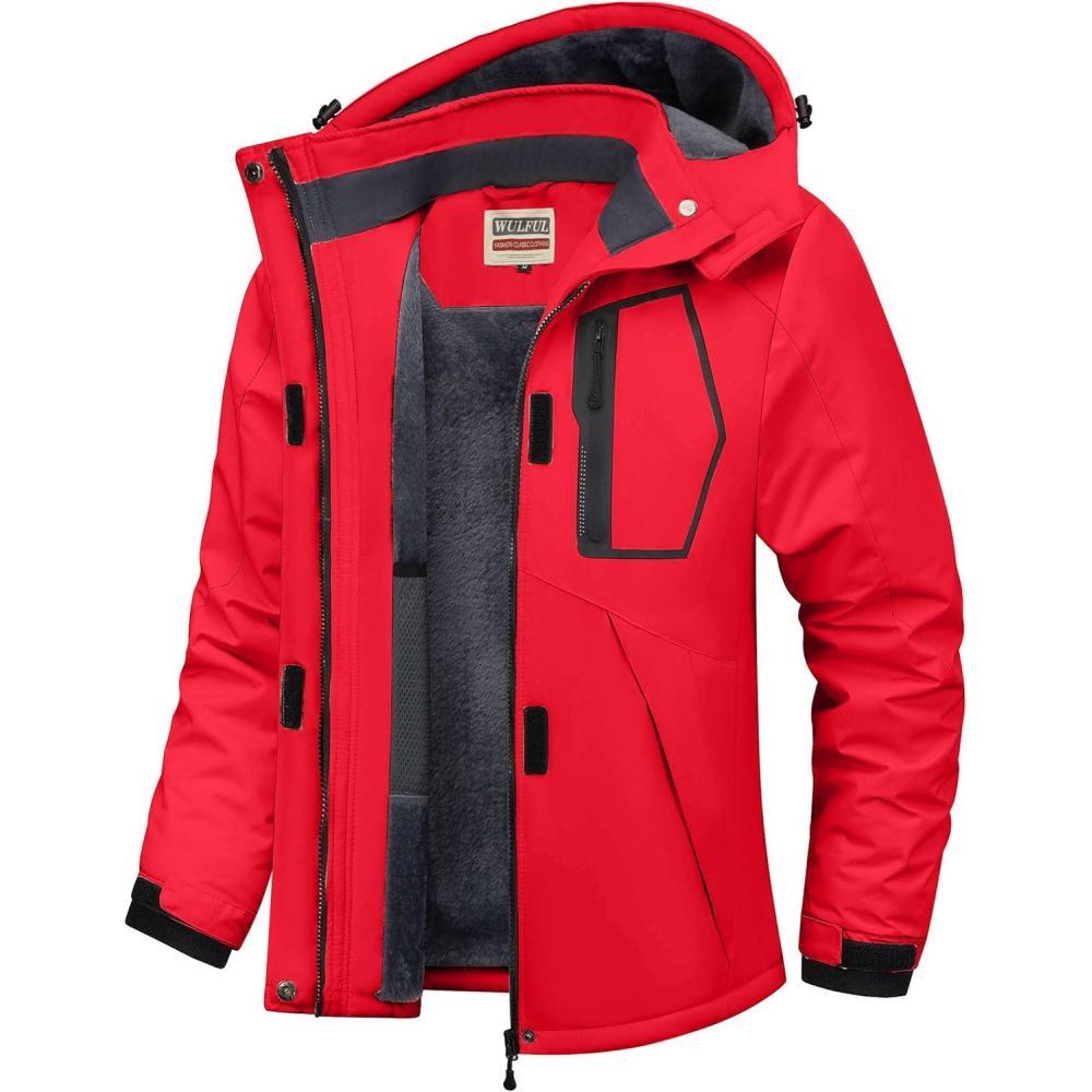 imageWULFUL Womens Waterproof Ski Jacket Warm Winter Coats Windproof Winter Jackets for Women Fleece Lined Windbreaker with HoodRed