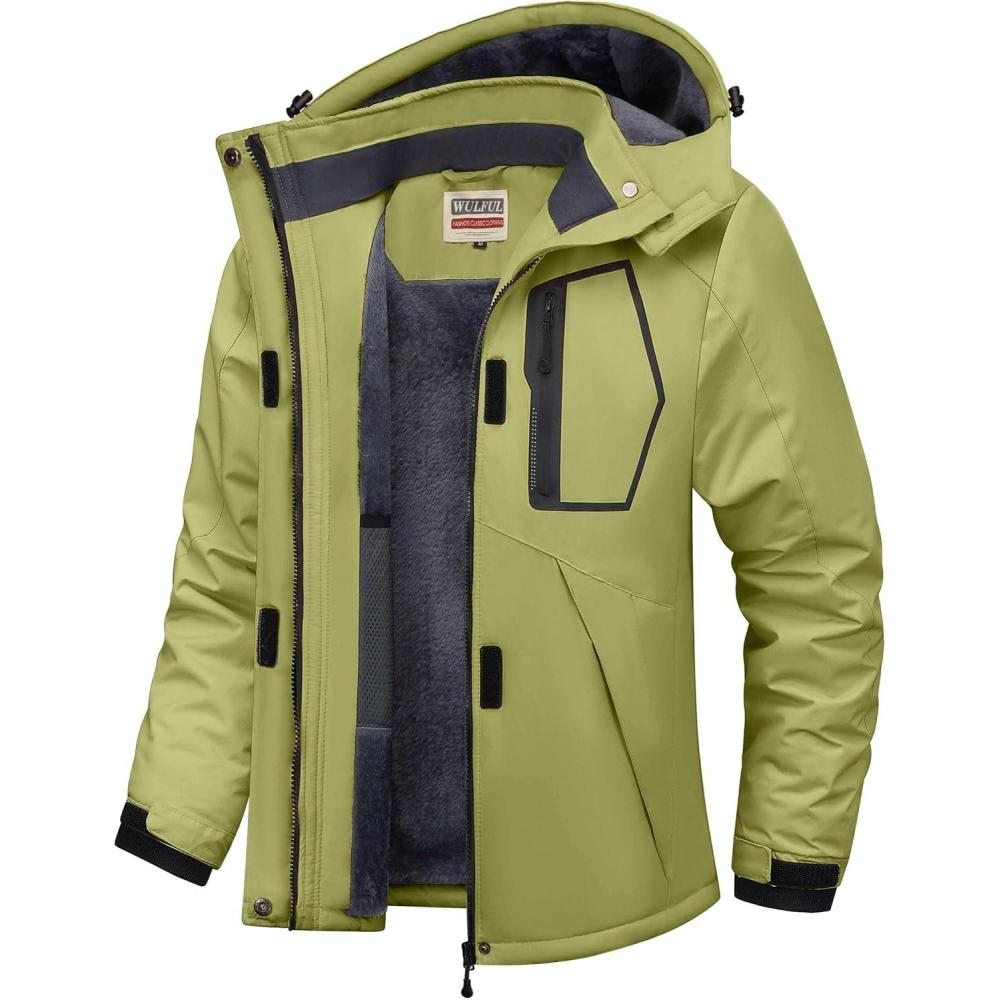 imageWULFUL Womens Waterproof Ski Jacket Warm Winter Coats Windproof Winter Jackets for Women Fleece Lined Windbreaker with HoodSage Green
