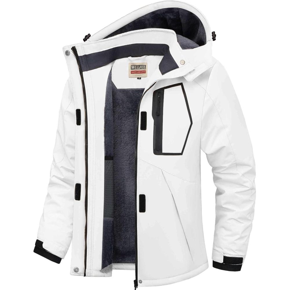 imageWULFUL Womens Waterproof Ski Jacket Warm Winter Coats Windproof Winter Jackets for Women Fleece Lined Windbreaker with HoodWhite