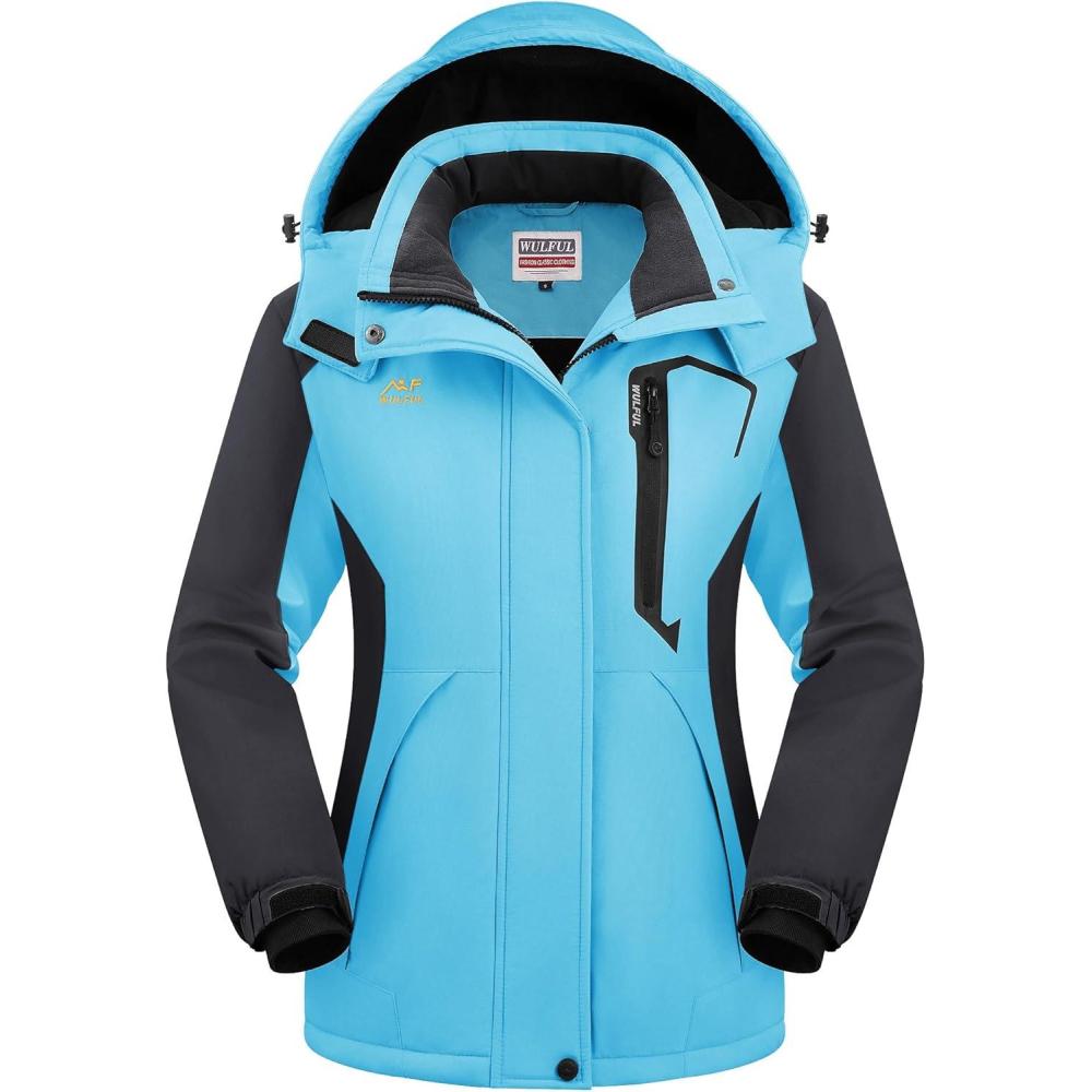 imageWULFUL Womens Waterproof Snow Ski Jacket Mountain Windproof Winter Coat with Detachable HoodBlueblack