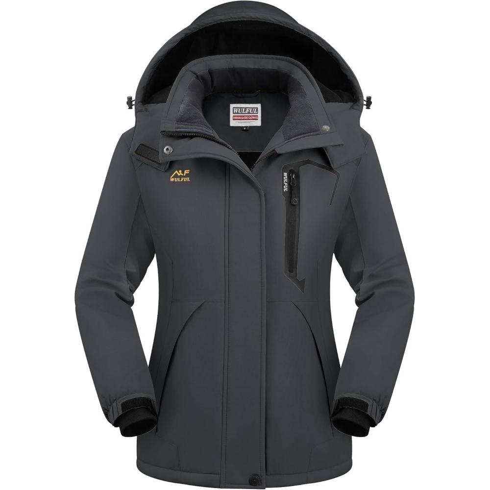 imageWULFUL Womens Waterproof Snow Ski Jacket Mountain Windproof Winter Coat with Detachable HoodDark Grey