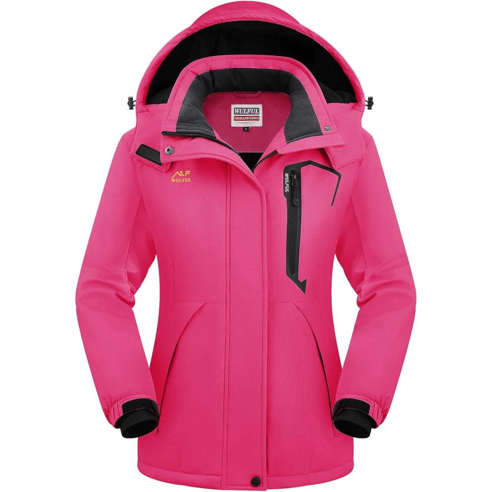 imageWULFUL Womens Waterproof Snow Ski Jacket Mountain Windproof Winter Coat with Detachable HoodPeach Red