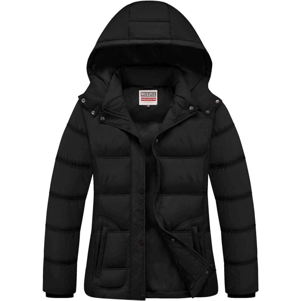 imageWULFUL Womens Winter Coats Lightweight Warm Thicken Puffer Jacket Waterproof Quilted Winter Jacket with Removable Hood