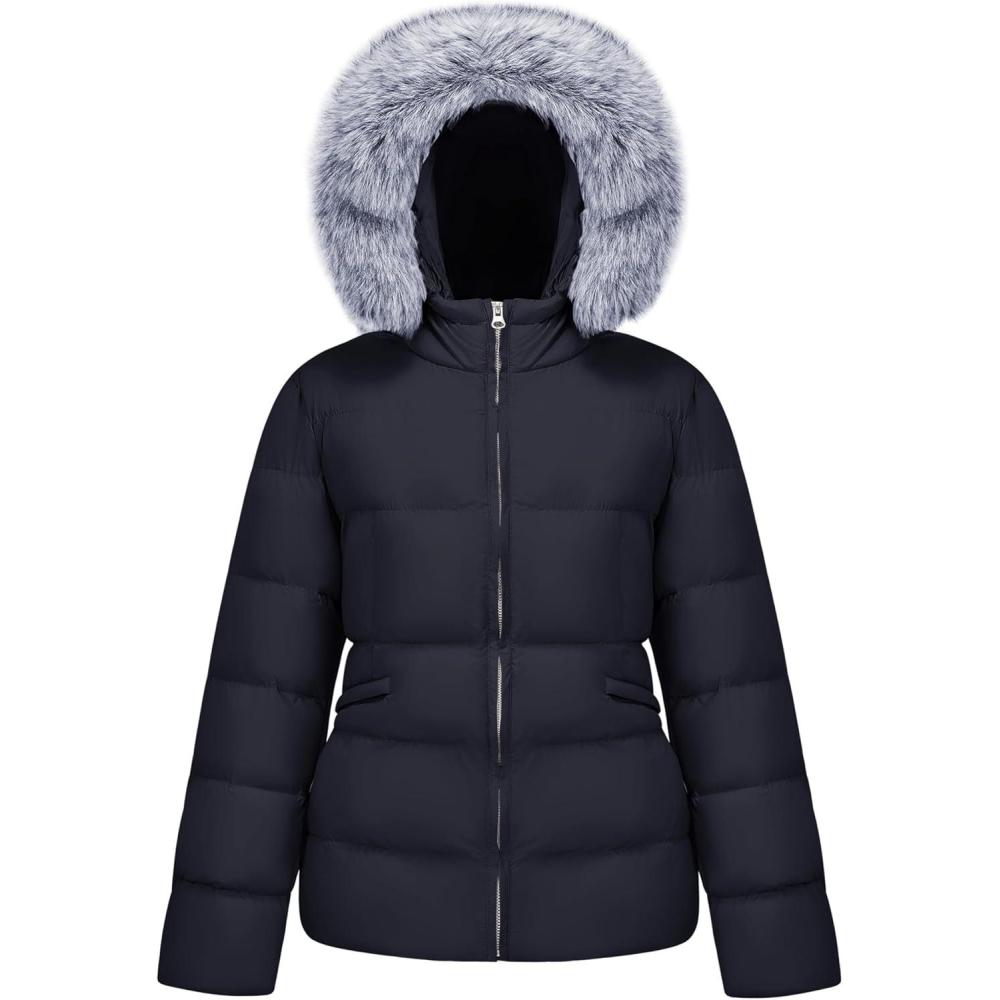 imageWULFUL Womens Winter Coats Warm Lightweight Thicken Puffer Jackets with FauxFur HoodBlack