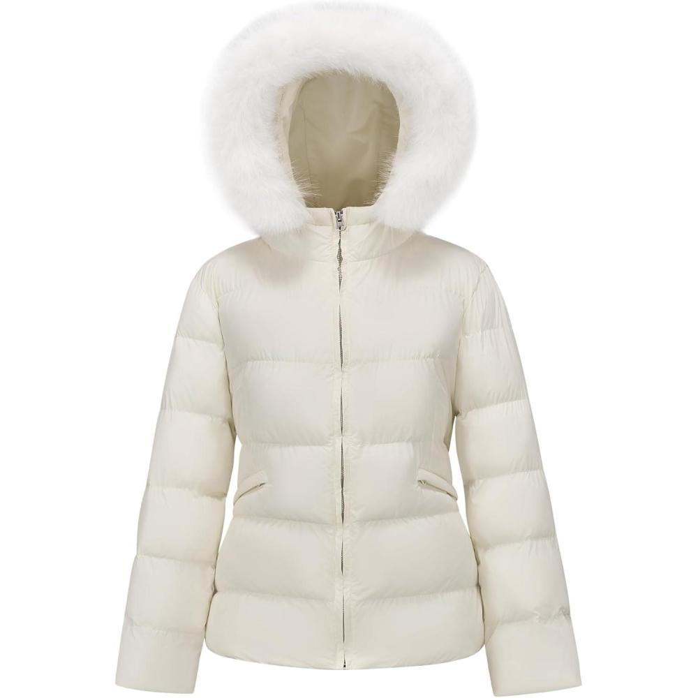 imageWULFUL Womens Winter Coats Warm Lightweight Thicken Puffer Jackets with FauxFur HoodLight Khaki