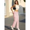 WULFUL Cargo Pants for Women High Waisted Casual Pants Straight Stretchy Wide Leg Y2K Streetwear with 6 Pockets(Pink)