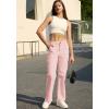 WULFUL Cargo Pants for Women High Waisted Casual Pants Straight Stretchy Wide Leg Y2K Streetwear with 6 Pockets(Pink)