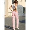 WULFUL Cargo Pants for Women High Waisted Casual Pants Straight Stretchy Wide Leg Y2K Streetwear with 6 Pockets(Pink)