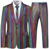 WULFUL Men’s 3 Piece Slim Fit Suit Set One Button Blazer Jacket Pants Tuxedo Set for Party Wedding and Business