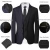 WULFUL Men’s 3 Piece Slim Fit Suit Set Two Button Blazer Jacket Vest Pants Tuxedo Set for Party, Wedding and Business Black Grey