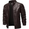 WULFUL Men’s Faux Leather Jacket Stand Collar Lightweight Bomber Jacket(Coffee)