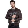 WULFUL Men’s Faux Leather Jacket Stand Collar Lightweight Bomber Jacket(Coffee)
