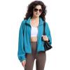 WULFUL Women’s Full Zip Cropped Sweatshirt Long Sleeve Stand Collar Casual Jacket Short(Turquoise)