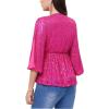 WULFUL Women’s Sequin Tops Sparkly V-Neck Split 3/4 Sleeve Wrap Peplum Top Party Club Night Out Disco Cocktail Shirts(Rose Red)
