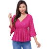 WULFUL Women’s Sequin Tops Sparkly V-Neck Split 3/4 Sleeve Wrap Peplum Top Party Club Night Out Disco Cocktail Shirts(Rose Red)