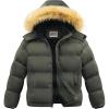 WULFUL Boy’s Girls Winter Coats Waterproof Fleece Lined Puffer Jackets Kids Thicken Outerwear With Detachable Hood(Army Green)