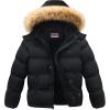 WULFUL Boy’s Girls Winter Coats Waterproof Fleece Lined Puffer Jackets Kids Thicken Outerwear With Detachable Hood(Black)
