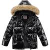 WULFUL Boy’s Girls Winter Coats Waterproof Fleece Lined Puffer Jackets Kids Thicken Outerwear With Detachable Hood(Bright Black)