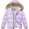 WULFUL Boy’s Girls Winter Coats Waterproof Fleece Lined Puffer Jackets Kids Thicken Outerwear With Detachable Hood(Light Purple)