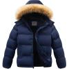 WULFUL Boy’s Girls Winter Coats Waterproof Fleece Lined Puffer Jackets Kids Thicken Outerwear With Detachable Hood(Navy)