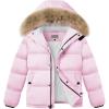 WULFUL Boy’s Girls Winter Coats Waterproof Fleece Lined Puffer Jackets Kids Thicken Outerwear With Detachable Hood(Pink)