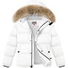 WULFUL Boy’s Girls Winter Coats Waterproof Fleece Lined Puffer Jackets Kids Thicken Outerwear With Detachable Hood(White)