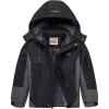 WULFUL Boy’s Waterproof Ski Jacket Warm Fleece Hooded Winter Snow Coat(Black-grey)