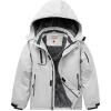 WULFUL Boy’s Waterproof Ski Jacket Warm Fleece Hooded Winter Snow Coat(Light Grey)