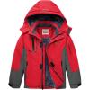 WULFUL Boy’s Waterproof Ski Jacket Warm Fleece Hooded Winter Snow Coat(Red-grey)