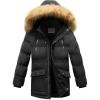 WULFUL Boy’s Winter Coat Waterproof Fleece Lined Parka Jackets Kids Hooded Puffer Outerwear(Black)
