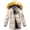 WULFUL Boy’s Winter Coat Waterproof Fleece Lined Parka Jackets Kids Hooded Puffer Outerwear(Khaki)