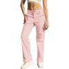 WULFUL Cargo Pants for Women High Waisted Casual Pants Straight Stretchy Wide Leg Y2K Streetwear with 6 Pockets(Pink)