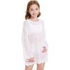 WULFUL Girl’s Crochet Long Sleeve Swimwear Cover Up Summer Beach Dress Swimsuit(White)
