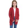 WULFUL Girls Long Sleeve Cardigan Kids Casual Open Front Oversized Sweater with Pockets(Red)