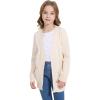 WULFUL Girls Long Sleeve Cardigan Kids Casual Open Front Oversized Sweater with Pockets(White)