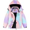 WULFUL Girl’s Waterproof Ski Jacket Warm Fleece Hooded Winter Snow Coat(Pink(blue))
