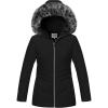 WULFUL Girl’s Winter Parka Coat Long Hooded Waterproof Warm Fleece Puffer Jacket(Black)