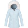 WULFUL Girl’s Winter Parka Coat Long Hooded Waterproof Warm Fleece Puffer Jacket(Light Blue)