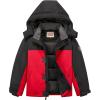 WULFUL Kid’s Waterproof Ski Jacket Warm Fleece Hooded Boy’s and Girl’s Winter Snow Coat Outwear,Windproof RainCoat(Black Red)