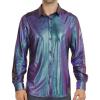 WULFUL Men Dress Shirt Sequins Long Sleeve Button Down Shirt Luxury Disco Party Nightclub Christmas Prom Costume(Blue 02)