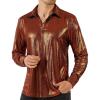 WULFUL Men Dress Shirt Sequins Long Sleeve Button Down Shirt Luxury Disco Party Nightclub Christmas Prom Costume(Brown0157)