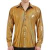 WULFUL Men Dress Shirt Sequins Long Sleeve Button Down Shirt Luxury Disco Party Nightclub Christmas Prom Costume(Gold036)