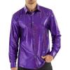 WULFUL Men Dress Shirt Sequins Long Sleeve Button Down Shirt Luxury Disco Party Nightclub Christmas Prom Costume(Purple033)