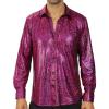 WULFUL Men Dress Shirt Sequins Long Sleeve Button Down Shirt Luxury Disco Party Nightclub Christmas Prom Costume(Red033)