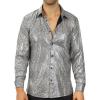 WULFUL Men Dress Shirt Sequins Long Sleeve Button Down Shirt Luxury Disco Party Nightclub Christmas Prom Costume(Silver033)