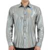WULFUL Men Dress Shirt Sequins Long Sleeve Button Down Shirt Luxury Disco Party Nightclub Christmas Prom Costume(Silver035)